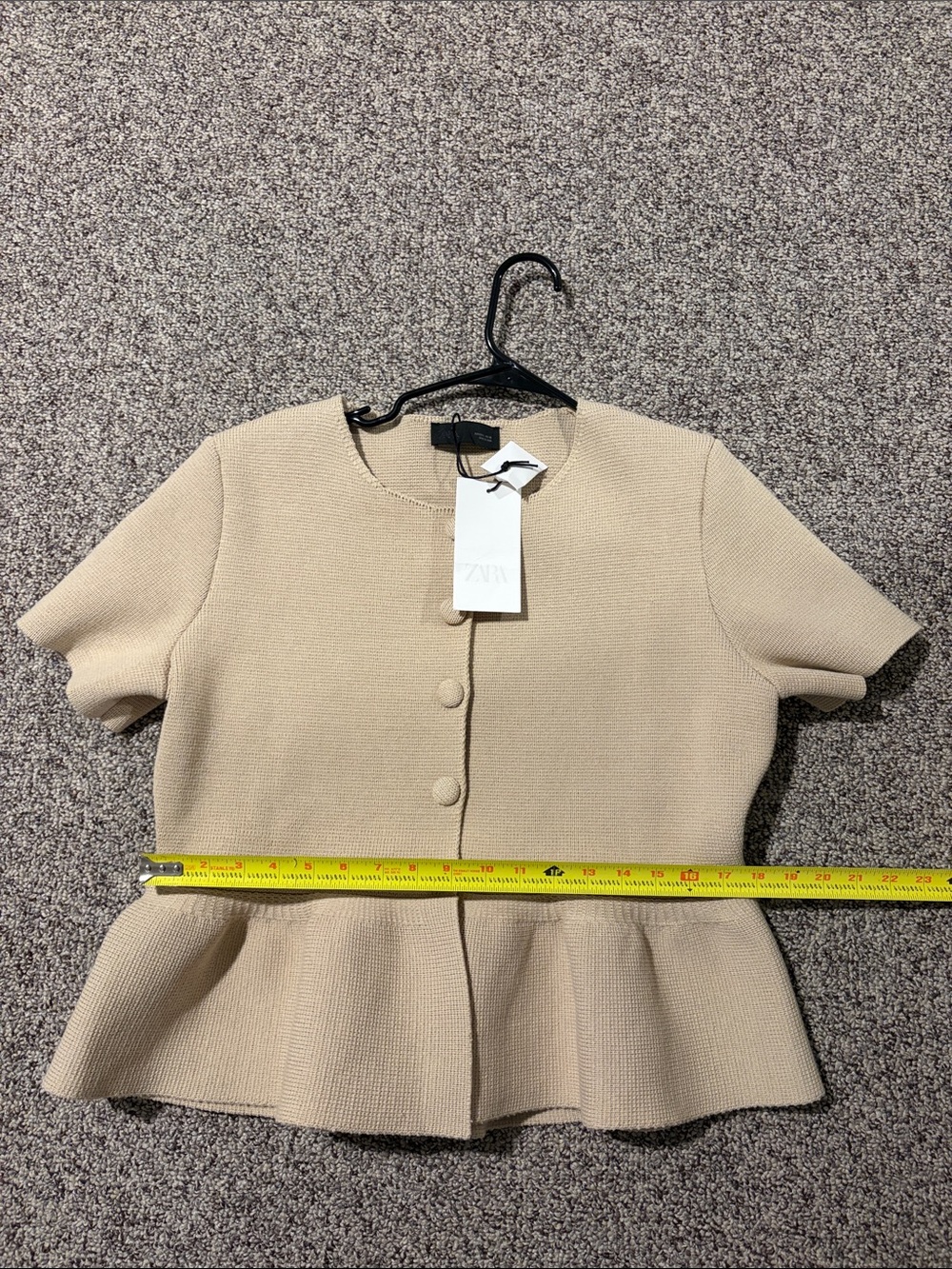Zara Beige Button-Down Peplum Short-Sleeve Top - Picture 6 of 7